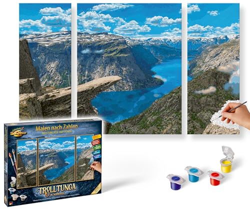 Schipper Malen nach Zahlen Meisterklasse Triptychon, Trolltunga in Norwegen, Made in Germany, erdfarbenes Landschaftsmotiv