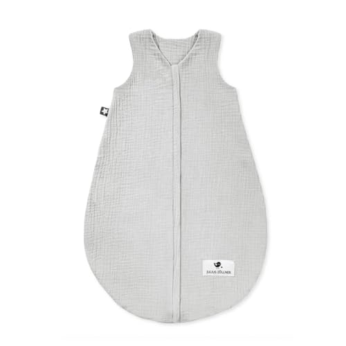 Julius Zöllner Musselin Sommerschlafsack grau, Größe 80 | aus weicher Musselin Baumwolle, sicher und schadstoffgepüft, ideal für warme Sommernächte