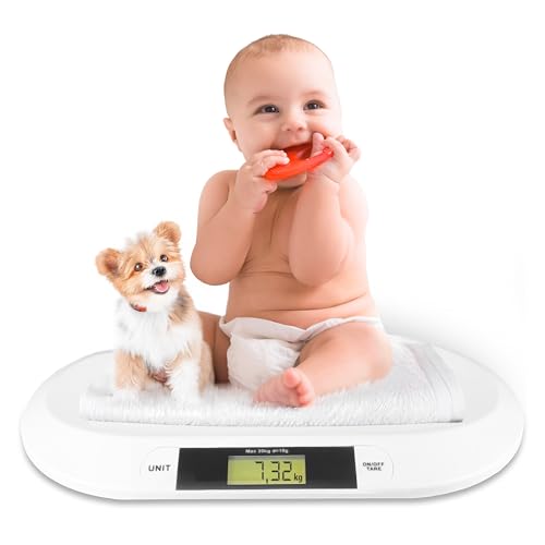 Silvergear® Babywaage, Digitale Kinderwaage bis 20 kg mit LED Anzeige, 54,5 x 31,5 x 3,5 cm, weiß