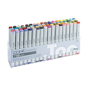COPIC® Sketch D Layoutmarker-Set, 72 farbsortierte Marker mit 1,0 + 6,0 mm Spitzen, geruchsarm und wasserfest