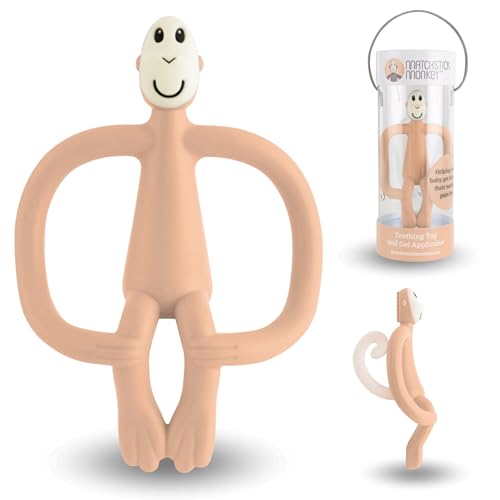 Matchstick Monkey - Beißring Affe Original - Baby Zahnungshilfe - weiche Noppen massieren wundes Zahnfleisch - 100% Silikon - BPA-frei - Greifling für Zahnen - ab 3 Monaten (pfirsisch)