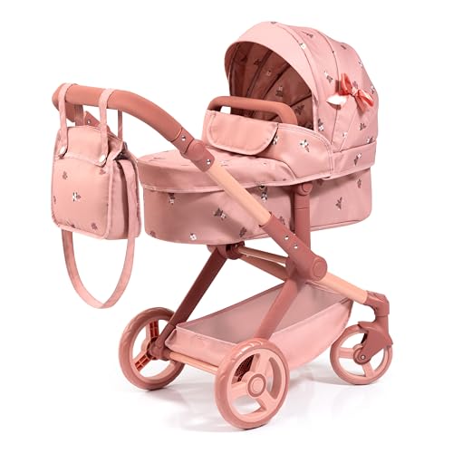 Bayer Design Puppenwagen Xeo, wandelbar als Puppenjogger mit höhenverstellbarem Griff, Schwenkschieber, integrierter Tasche und Korb, rosa