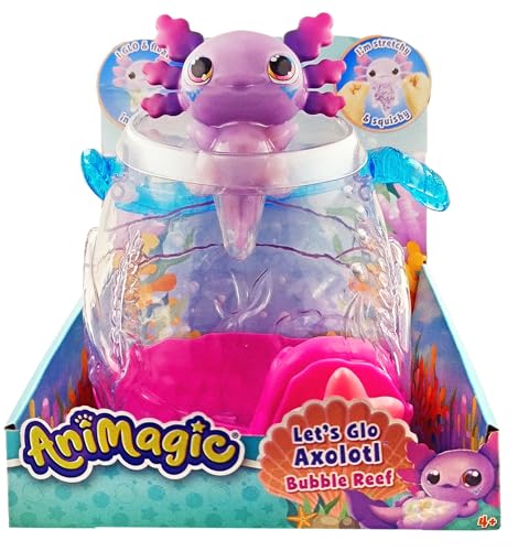 Animagic Let's Glo Axolotl Aquarium - Interaktives Spielzeug für Kinder ab 4 Jahren - Elektronisches Haustier mit magischem Leuchten - Inklusive Aquarium und einem Lila Axolotl