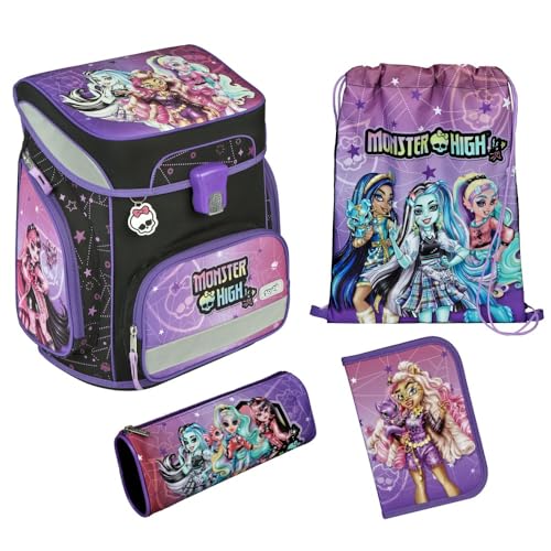 Scooli EasyFit Schulranzen-Set 5-teilig mit reflektierenden Flächen, ergonomisches Tragesystem, Monster High