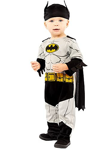 amscan Baby-Kostüm Batman, Grau, Overall mit Klettverschluss-Umhang und Mütze für Motto-Party und Karneval