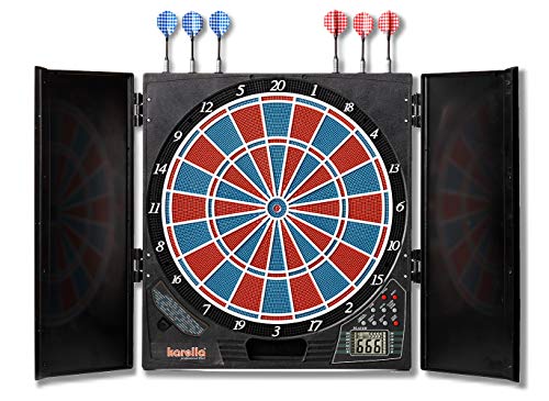 Karella Dartautomat CB-25, Tunierausführung, elektronische Dartscheibe mit 29 Spielen und 90 Varianten, inkl. 6 Softdarts