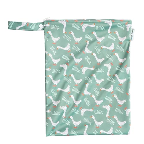 avo + cado Nasstasche UNO (M), Wasser- und geruchsdicht, 29 x 40 cm, schwimmbeutel, wäschebeutel, windelbeutel, kulturbeutel (gemustert, Gänse)