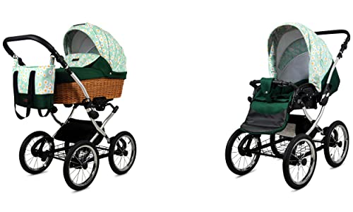Babylux BabyLux ALU 2in1 Kinderwagen für Kleinkinder – Kinderwagen für Neugeborene und Kleinkinder – 59x105x125cm – Max. 15kg – Green Daisy Silver Frame, Multifunktional und elegant gestaltet