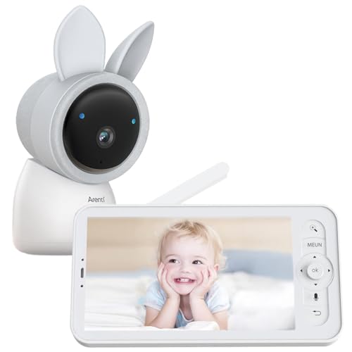 ARENTI AINanny - 2K UHD Video-Babyphone mit 12,7 cm (5“) LCD-Bildschirm, Schwenk- und Neigefunktion mit Auto-Tracking, Nachtlichtfunktion und Melodien