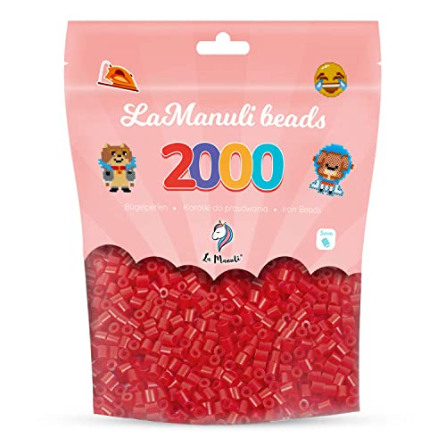 La Manuli Bügelperlen ca. 2000 Stück Midi Perlen Im wiederverschließbaren Beutel | Nachfüllset Bastelperlen Mit jeder Marke Beads kompatibel | 5 mm Steckperlen (Rot)