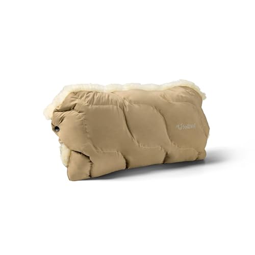 Fellhof® Kinderwagen Handwärmer Winterberg, 100% Merino-Lammfell, wind- und wasserabweisend, reflektierende Streifen, Universalgröße, beige