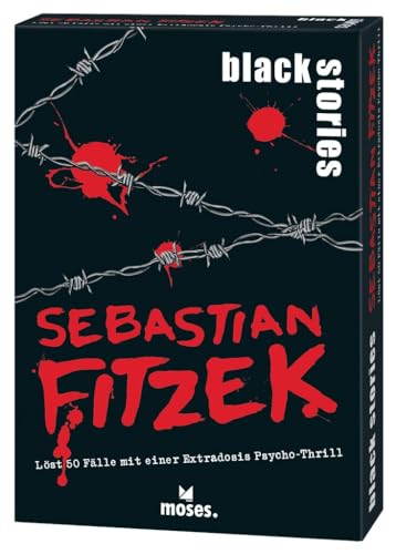 moses 90192 Black Stories Sebastian Fitzek-50 Fälle mit Einer Extradosis Psycho-Thrill Krimi Kartenspiel mit Spielvariante und Punktechips, Rätselspiel für Jugendliche und Erwachsene, White