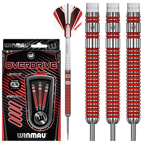 WINMAU Overdrive 23g Profi Wolfram Steeltip Dartpfeile Set mit Flights und Schäfte