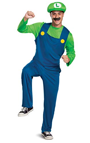 Disguise Offizielles Classic Luigi Kostüm für Herren und Damen, XL Größe, Mario Bros Super Mario Kostüm mit Luigi Hat Costume, Faschingskostüm Karneval Kostüm, Blauer Jumpsuit
