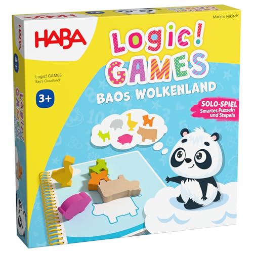 HABA Logic! Games – Baos Wolkenland – Legepuzzle & Stapelspiel mit 60 Aufgaben in verschiedenen Schwierigkeitsgraden, ab 3 Jahren