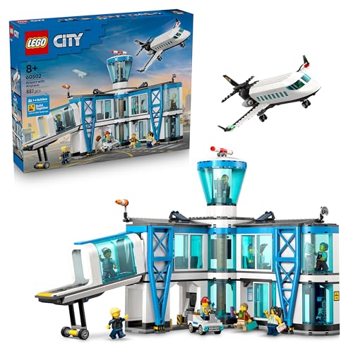 LEGO City Flughafen 60502, Spielzeug Miniatur Modellbau mit Flughafen-Terminal, Passagierflugzeug, 9 Minifiguren und Zubehör für kreatives Rollenspiel, Geschenkidee für Kinder ab 8 Jahren