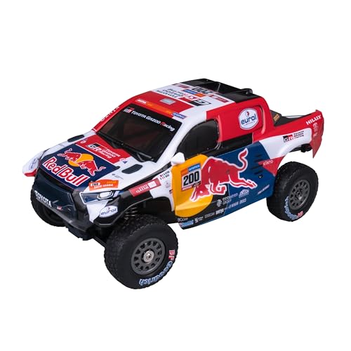 Nikko Pro Truck Toyota Gazoo Dakar, ferngesteuertes RC Auto, Offroad Fahrzeug bis 14 km/h, Vollfederung & USB Quick Charge, ca. 33 cm, Rot/Blau