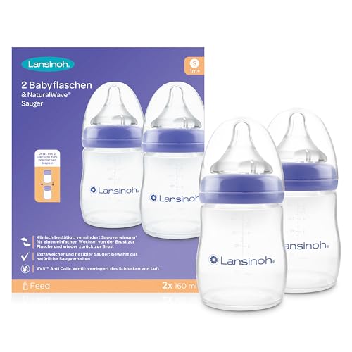 Lansinoh PP-Flasche 2er Pack 160ml mit Natural Wave® Trinksauger Gr. S, flexibel & stillfreundlich