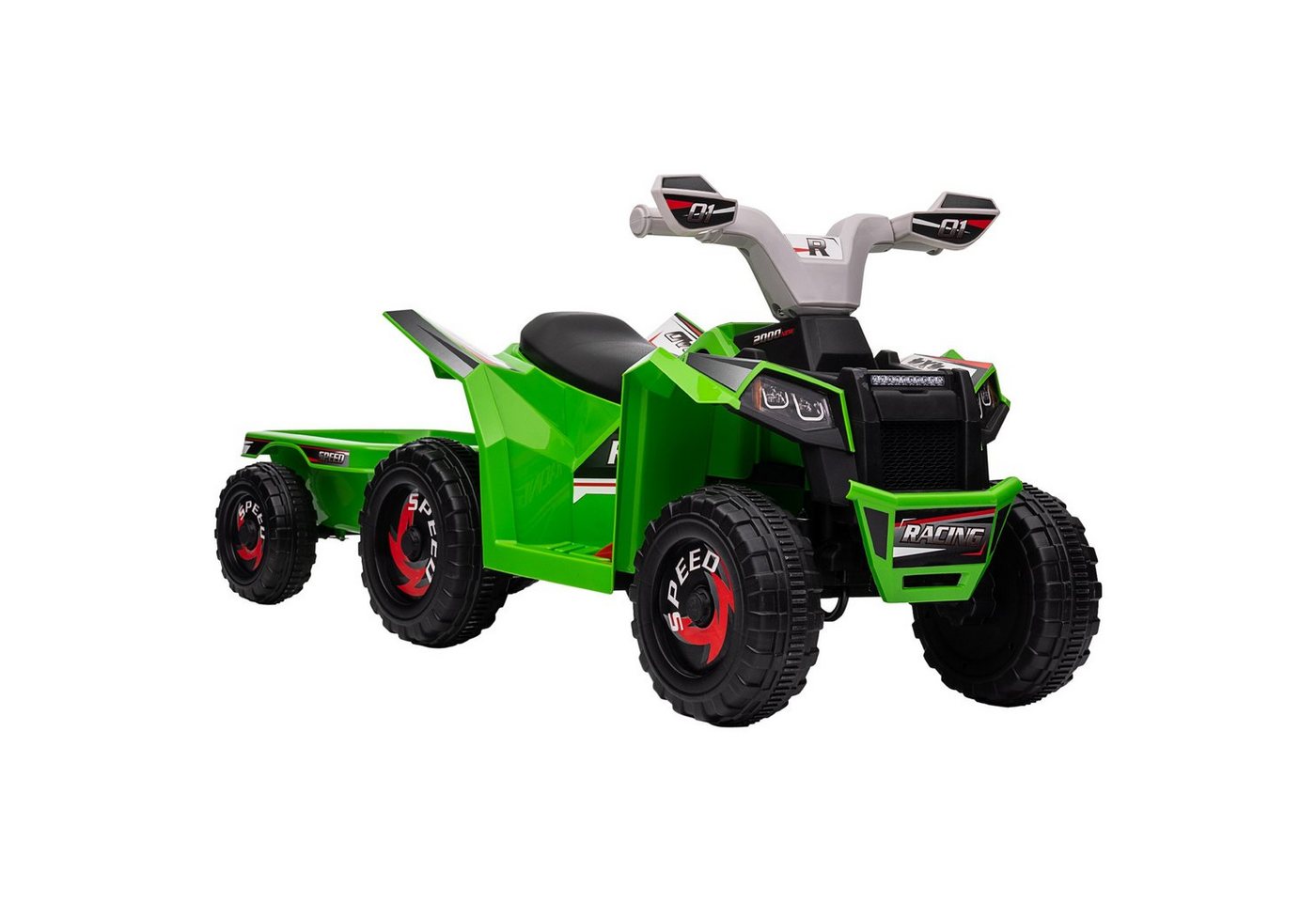 HOMCOM Elektro-Kinderquad Elektro-Quad, Kinderfahrzeug mit Anhänger, abriebfeste Räder, Grün, Belastbarkeit 25 kg