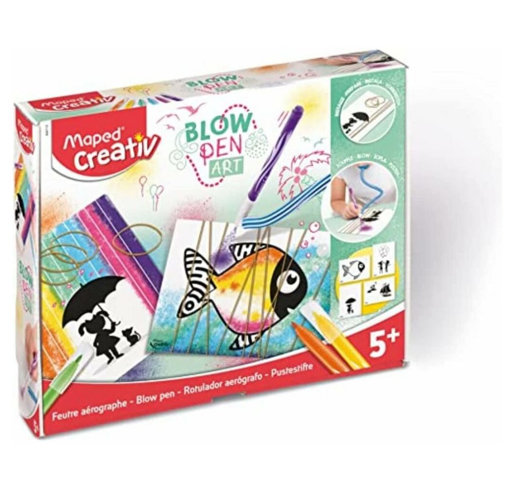 MAPED Filzstift Blow Pen String Art (Schlauch,Stifte,Blidvorlagen,Gummi), Bunte Streifenmuster mit Blastechnologie, ab 5 Jahre