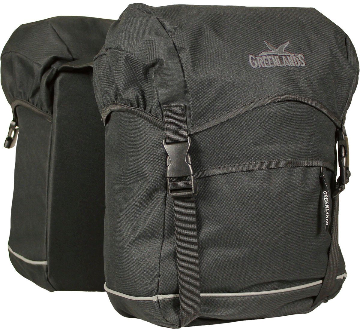 GREENLANDS BICYCLE BAGS Fahrradtasche Doppel Travel 50 Liter, mit Regenhülle, reflektierende Elemente, schwarz