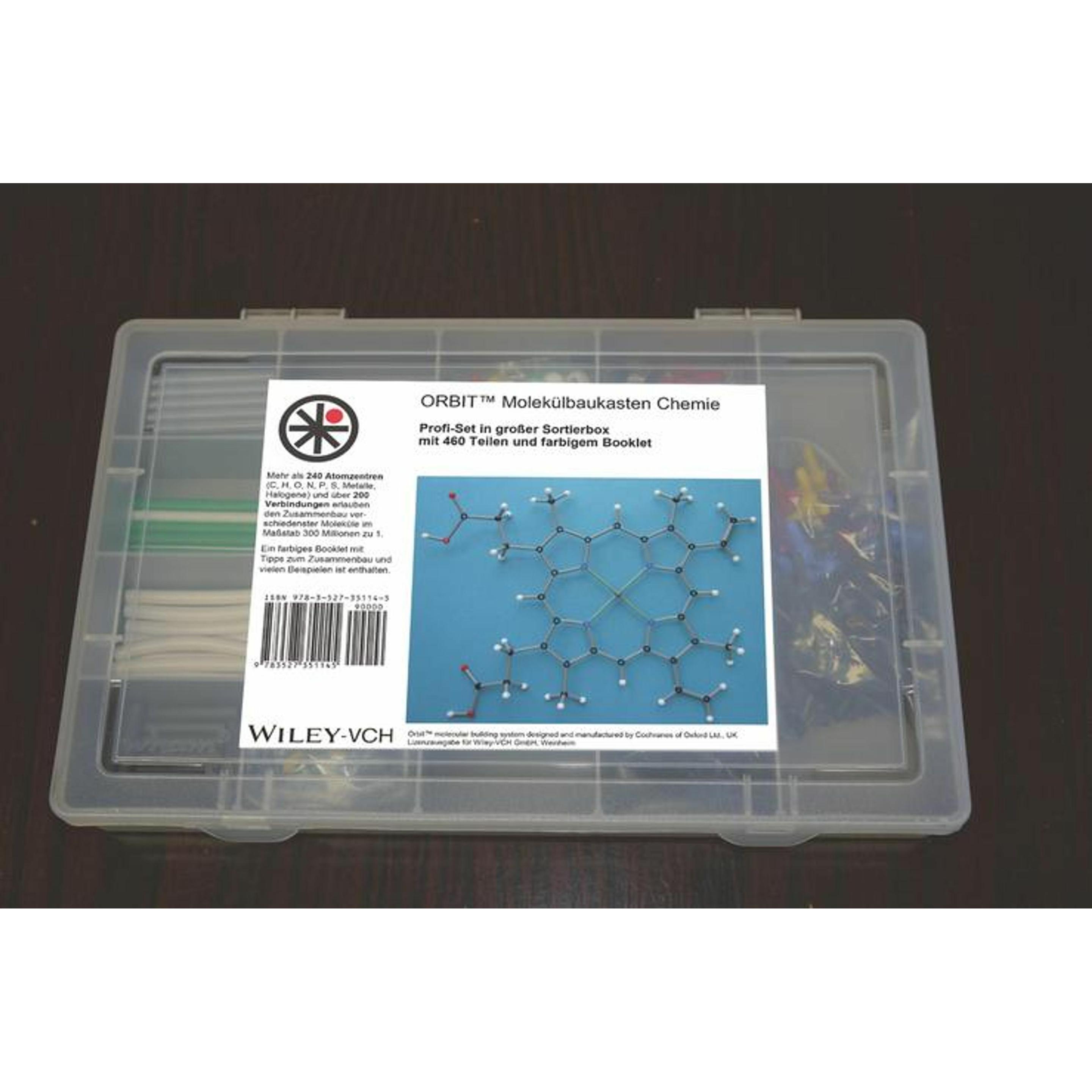 Wiley VCH ORBIT Molekülbaukasten Chemie, fast 500 Bauteile in stabiler Sortierbox, inklusive Anleitungsheft für komplexe Moleküle