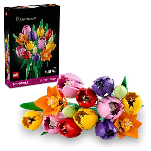 LEGO Botanicals Tulpenstrauß 11501, DIY Bastelset mit 14 künstlichen Tulpen in 5 Farben für Dekoration im Zuhause und Schreibtisch, ideales Geschenk für Frauen