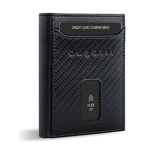bugatti Secure Slim Mini Börse Spezial mit XL-Münzfach und RFID-Schutz aus Leder, Carbon