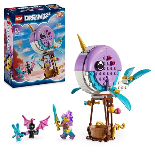 LEGO DREAMZzz 2-in-1 Izzies Narwal-Heißluftballon, Meerestiere-Spielzeug, Rette Bunchu vor einem Albgnom, wandlungsfähiges Wal-Spielzeug für Kinder, Geschenk für Mädchen und Jungs ab 7 Jahren 71472
