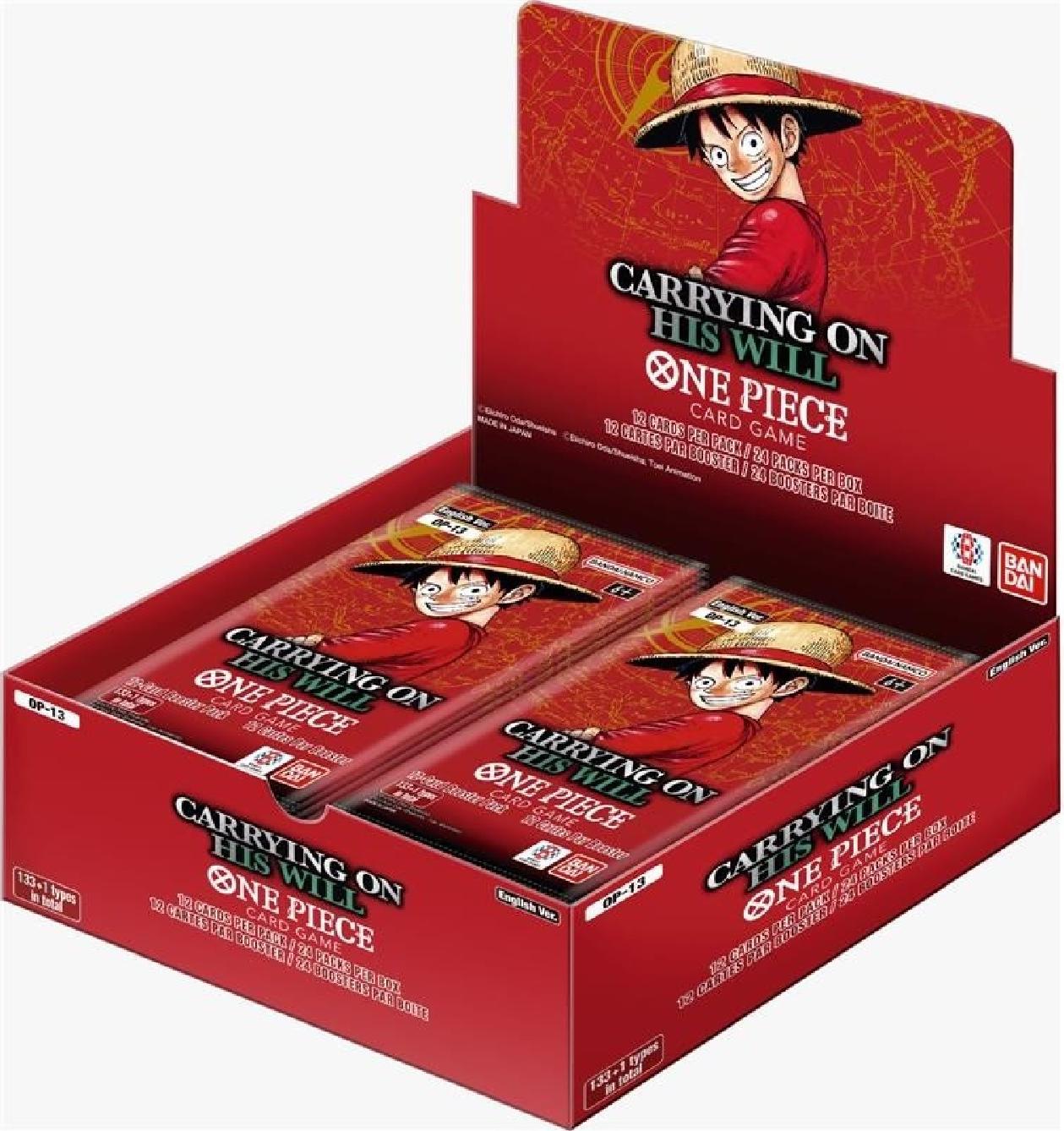 Bandai One Piece Card Game Carrying in His Will OP13 Booster Display, 24 Boosterpacks mit 12 Karten jeweils, Englisch