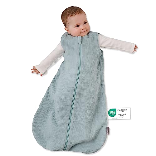 LaLoona Baby Mull Schlafsack 0.5 TOG/Sommerschlafsack ohne Ärmel, ÖKO-TEX Standard 100, 100% Baumwolle - Mint (70 cm)