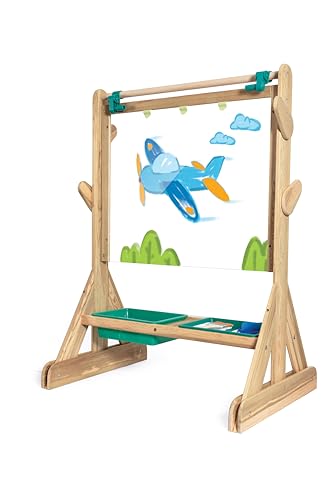Hape Tafel Outdoor Staffelei, doppelseitige Maltafel aus witterungsbeständigem Holz mit transparentem Zeichenfeld und förderndem Spiel für Kreativität und soziale Interaktion