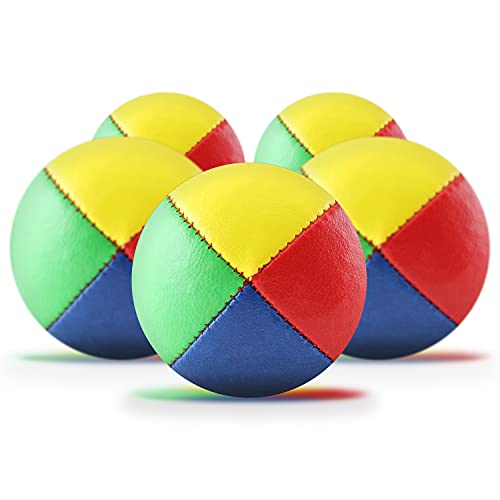 Diabolo Freizeitsport Jonglierbälle 5er Set, 62mm wasserabweisend, gefüllt mit nachhaltiger Vogelhirse, Kunstleder, für Kinder & Anfänger