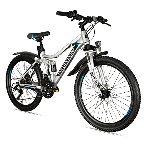 Bergsteiger Broome 26 Zoll Kinderfahrrad, Shimano 21 Gang-Schaltung, StVZO, Mountainbike mit Vollfederung, Scheibenbremsen & Dynamo-Licht, geeignet für 8, 9, 10, 11, 12, 13 Jahre, Jungen & Mädchen