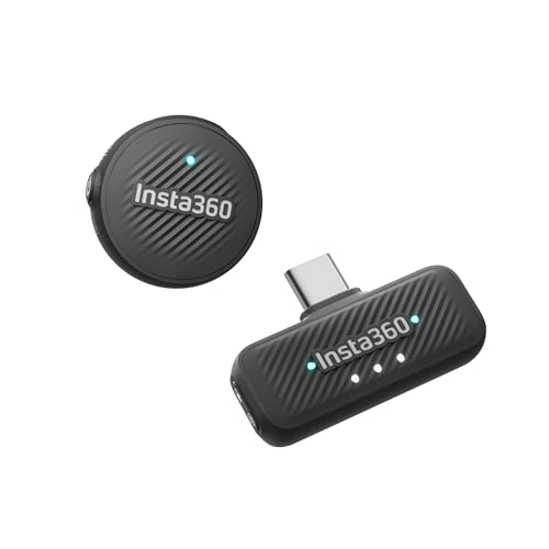 Insta360 Mic Air (1 TX + 1 RX), Drahtloses Mikrofon mit Rauschunterdrückung und 300 m Reichweite für iPhone/Android/PC/Mac, USB-C, ideal für Vlogs und Streaming