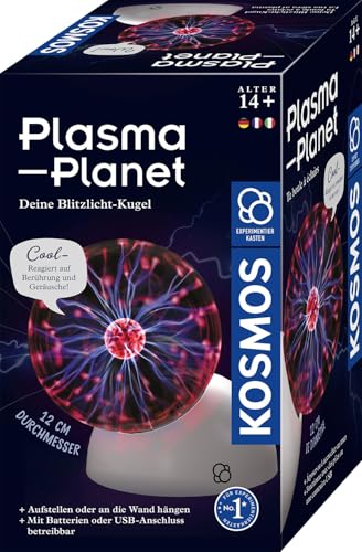 Kosmos Plasma Planet, 12 cm Plasmakugel mit Sound-Sensor, Experimentierkasten für Kinder ab 8 Jahre - Rötlich-violette Lichtblitze, reagiert auf Geräusche