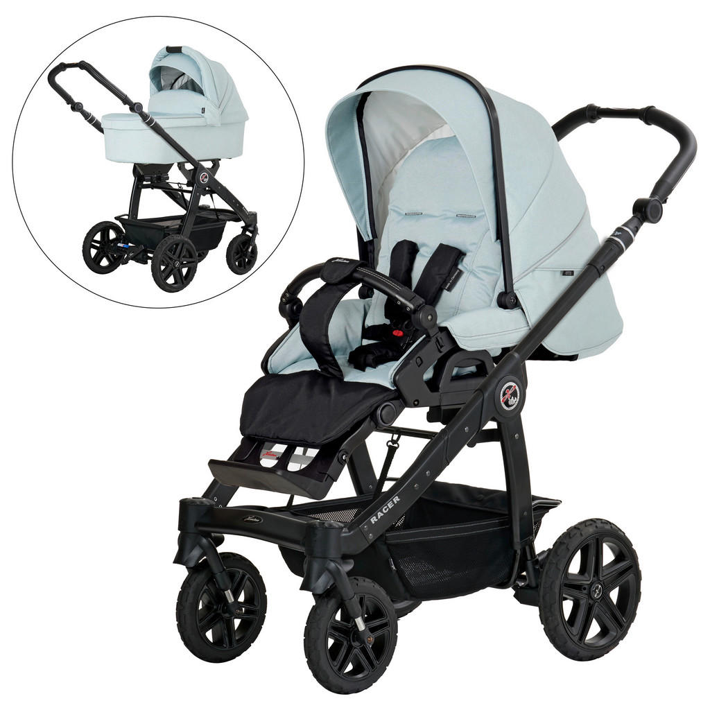 Hartan Kinderwagenset Racer GTS, 3-teilig, Pastellblau, mit Federung, 5-Punkte-Gurt, Made in Germany, EN 1888, UV 50+, azofarbenfrei
