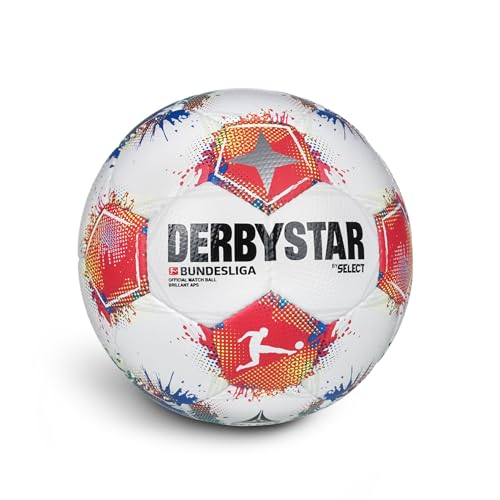 Derbystar Bundesliga Brillant APS v25, Handgenähter Wettspielball mit FIFA QUALITY PRO, 32 Panel Konstruktion, Null-Flügel-Blase aus Naturlatex