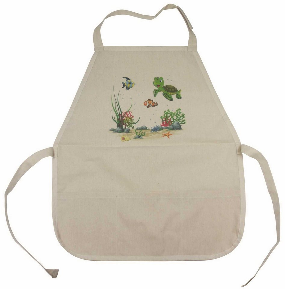 DONAU Malschürze 3801000-70, Kinder-Malschürze mit Meerestieren, 54 x 46 cm, beige, aus 100% Baumwolle, mit Klettverschluss und großer Vordertasche