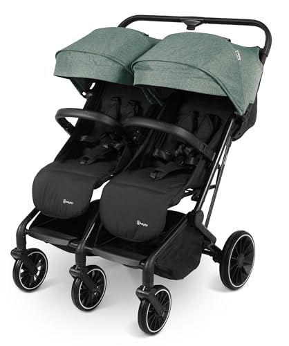 BABYGO Geschwisterbuggy GOTWICE - Zwillingskinderwagen für 2 Kinder - Grün, mit einzigartiger Sitz- und Liegefunktion