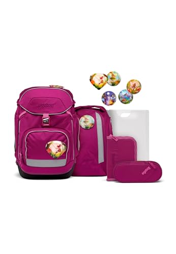 ergobag Schulranzen pack Set, 6-tlg., ergonomisch verstellbar, farbenfrohe Designs mit individuellen Kletties