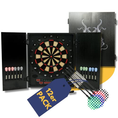 BEST SPORTING Dartscheibe elektronisch Glasgow I LED-Anzeigen & Soundeffekte I Dartboard Kabinett - für 8 Spieler