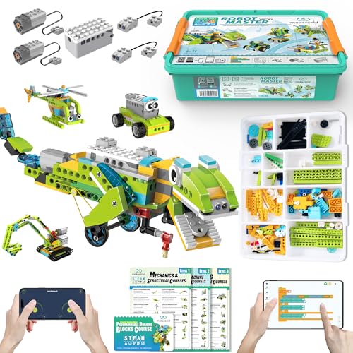 makerzoid Roboter Master Coding Kit, APP-gesteuertes Roboter Spielzeug mit 600+ Bausteinen, 200+ Robotermodellen, 47 Kursen zur Robotik, Grafikprogrammierung und Aufbewahrungsbox