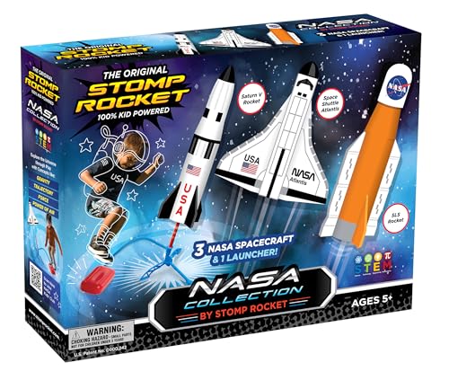 No Name NASA Collection Stomp Rocket Spielzeug, luftbetriebene Raketen mit verstellbarer Startrampe und 3 Modellen (Saturn V, Raumfähre Atlantis, Artemis), für Kinder ab 3 Jahren