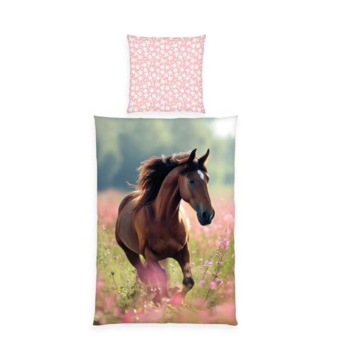 Herding Young Collection Bettwäsche Pferd, 100% Baumwolle/Renforcé, Kissenbezug ca. 80x80 cm, Bettbezug ca. 135x200 cm, Markenreißverschluss