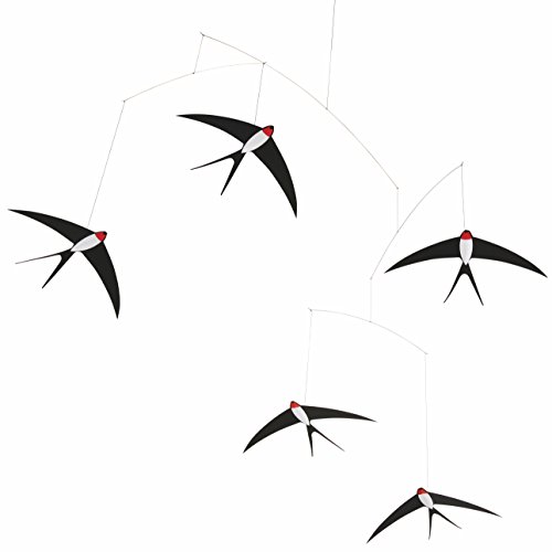 Flensted 024B Flying Swallows 5 Mobile, multicolores Mobiles aus Stahl, 53x70cm, handgefertigt in Dänemark