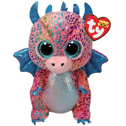 TY Flint Dragon Beanie Boo Regular - Sparkly Eyes, Plush Silk Fabric - Collectible Cuddly Stuffed Teddy, Purple