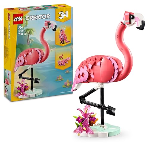 LEGO Creator 3in1 Wilde Tiere: Rosa Flamingo - Spielzeug umbaubar in Kakadu Figur oder Axolotl - Kreatives Bauset für Kinder ab 8 Jahren 31170