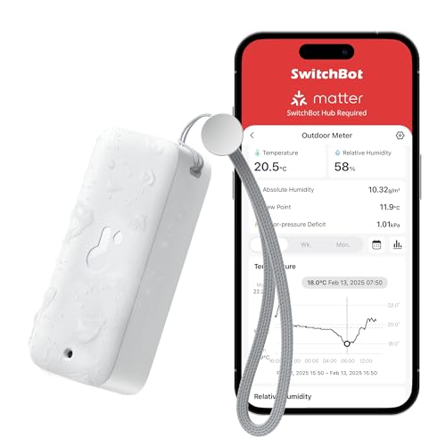 SwitchBot Hygrometer Thermometer IP65, Bluetooth Innen Außen mit Taupunkt/VPD/Absolute Feuchtigkeitssensor, Datenspeicherung für Gewächshäuser und Weinkeller