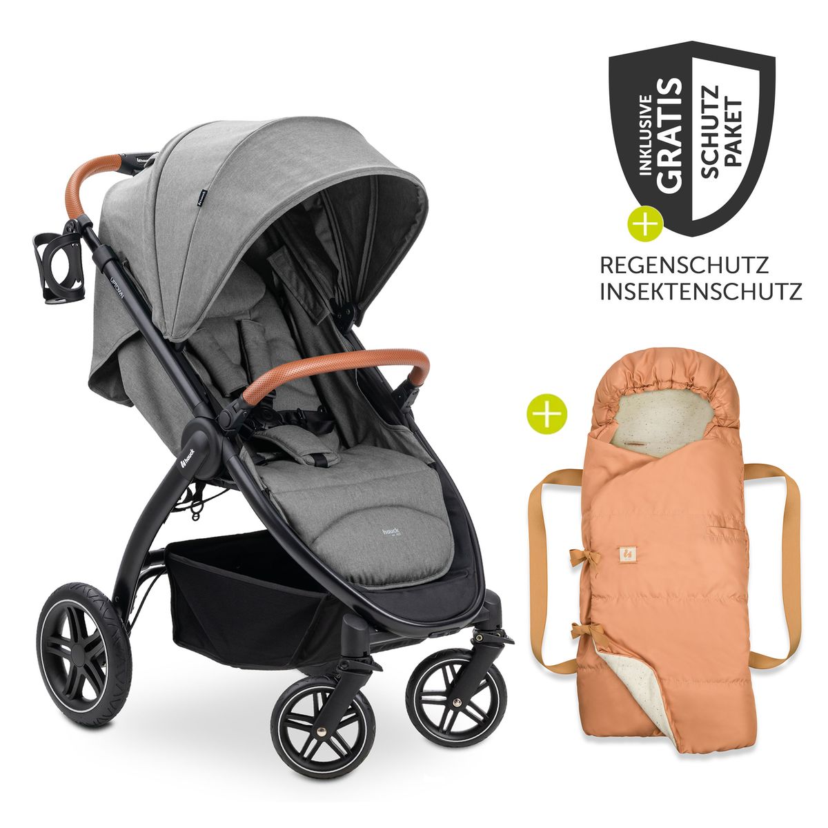 Hauck Buggy UpTown Black mit 3-in-1 Babynest Carry N Play, XXL Zubehörpaket Melange Grey und Gratis Mobilitätsgarantie